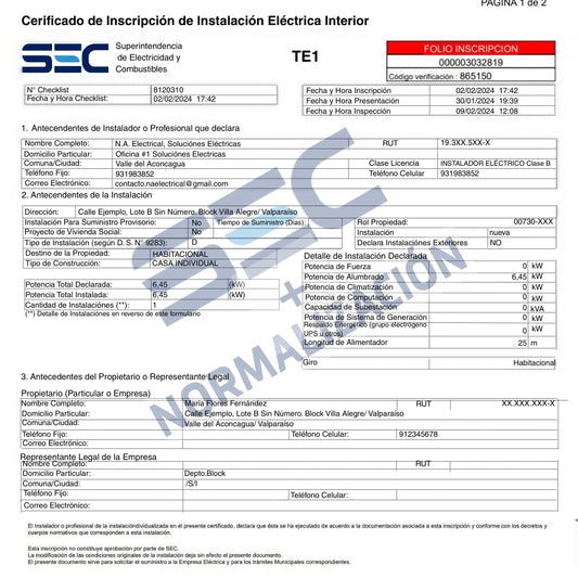 Normalización y Certificación de Instalación Eléctrica Interior monofásica
